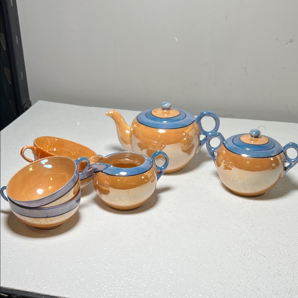 Other - Vintage Japanese Lusterware Copper & Blue Covered Teapot & Creamer Set